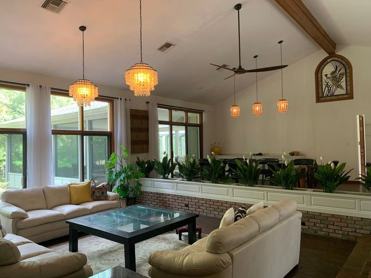 Wide interior view showing living and dining areas